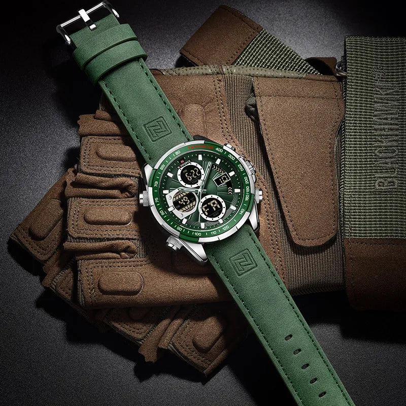 Groene Leren Chronograaf Horloge