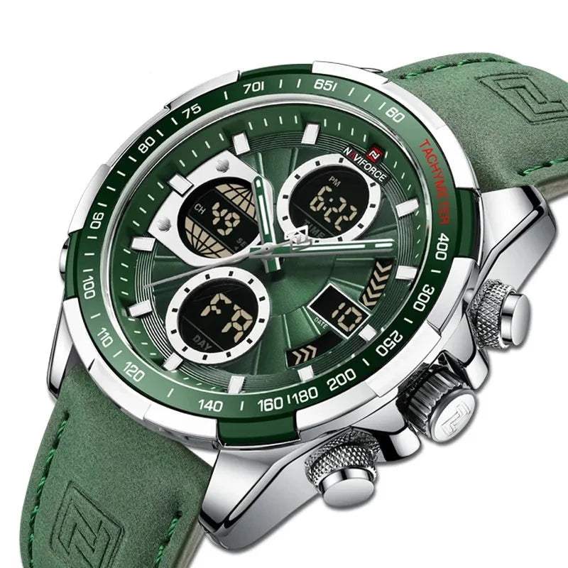 Groene Leren Chronograaf Horloge