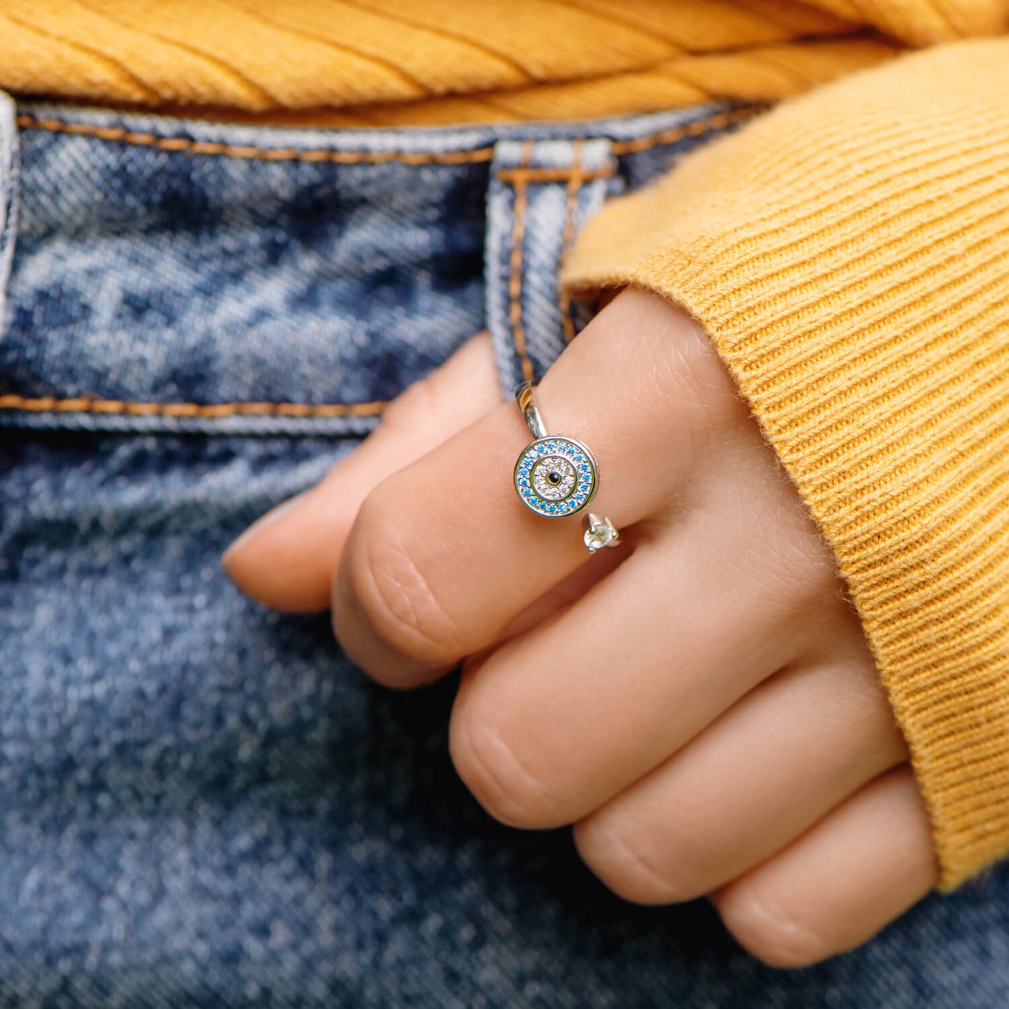 Aan Mijn Dochter | Zilveren Boze Oog Fidget Ring